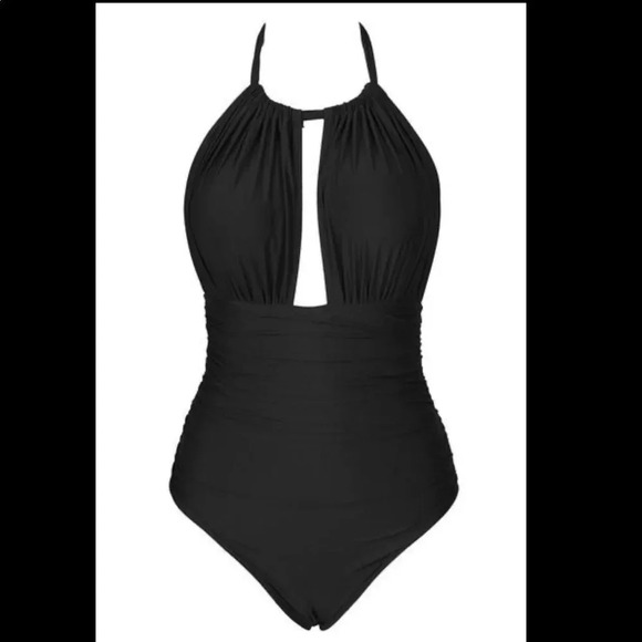 Cupshe Keep Secrets Black Halter One Piece Small - Picture 3 of 5